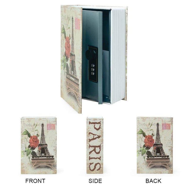 PACOLO صندوق تخزين آمن على شكل كتاب (9.5"×6"×2.2"), علبة سرية على شكل قاموس مع قفل أمان برقم سري, صندوق آمن مخفي على شكل كتاب (باريس, تركيبة)  - Image 2